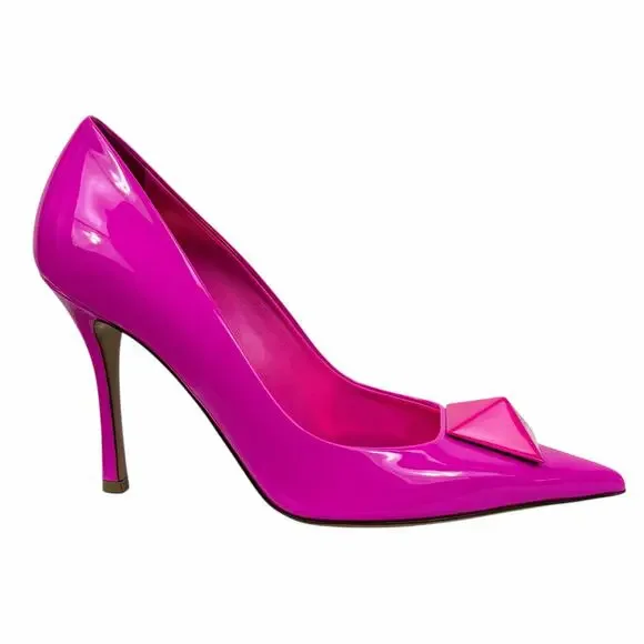 Valentino Garavani One Stud Patent Leather Pump Hot Pink Size 38 - Picture 3 of 14